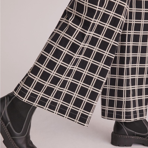 New Anna Sui x Anthropologie Windowpane 8 Med Black Ivory High-Rise Wide Leg USA - Picture 4 of 5
